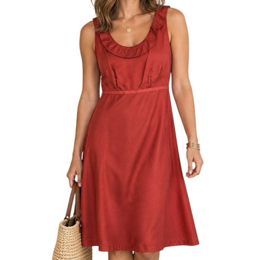 Anthropologie Moulinette Soeurs 100% Silk Rust Red A-line Dress Sz 0 Wedding